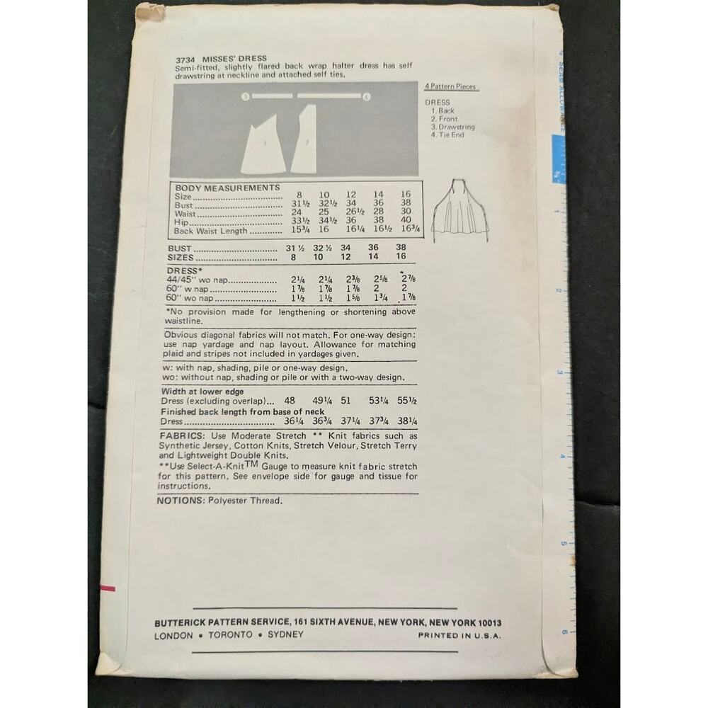 Vintage Pattern Sewing Crafts Hobby Butterick Size 12 Halter Dress 3734 - Picture 2 of 2